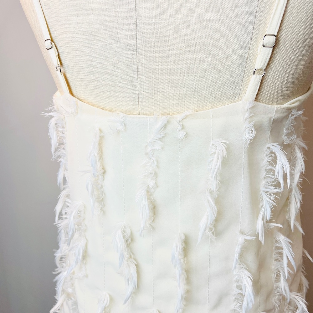 Cocktail Dress - Ivory Feather Mini Dress - Picture 2 of 6